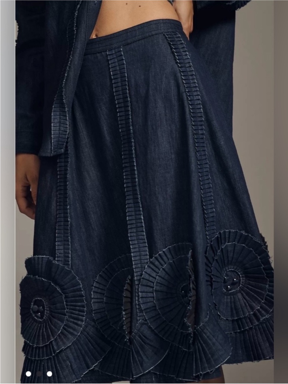 Anthropologie Pilcro Pleated Appliqué Denim Midi Skirt - Picture 3 of 8